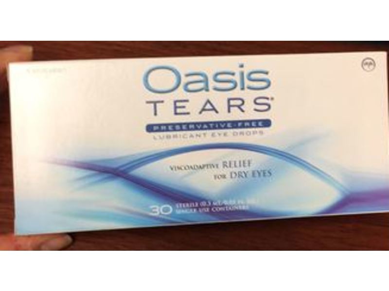Oasis Tears Lubricant Eye Drops, 0.01 fl oz/0.3 mL, Pack Of 30