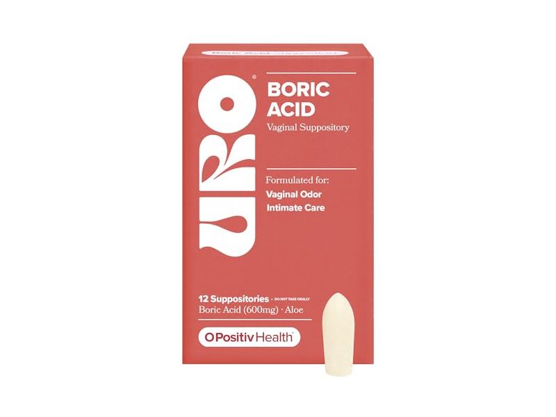 O Positiv URO Boric Acid Vaginal Suppository, Aloe, 12 Count