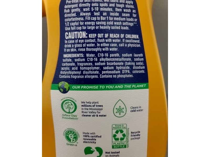 Arm & Hammer Deep Clean Odor Formula Liquid Laundry Detergent, Radiant Burst, 33 Loads, 49.5 fl oz/1.46 L