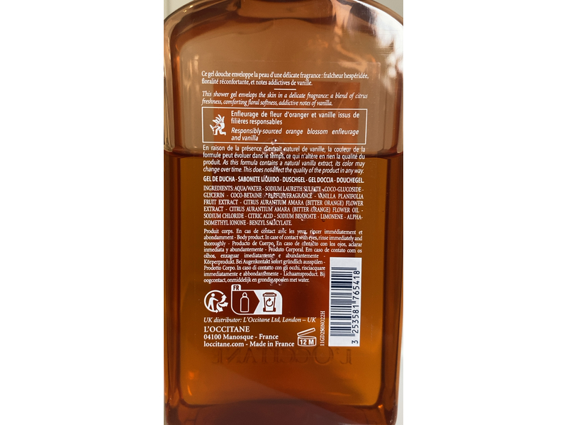 L'occitane En Provence Shower Gel, Neroli & Orchidee, 8.4 fl oz/250 mL