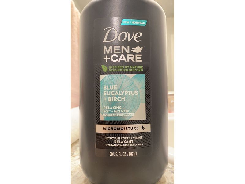 Dove Men + Care Relaxing Body + Face Wash, Blue Eucalyptus + Birch, 30 fl oz/887 mL