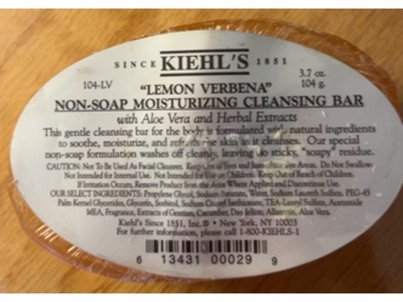Kiehl's Non-Soap Moisturizing Cleansing Bar, Lemon Verbena, 3.7 oz/104 g