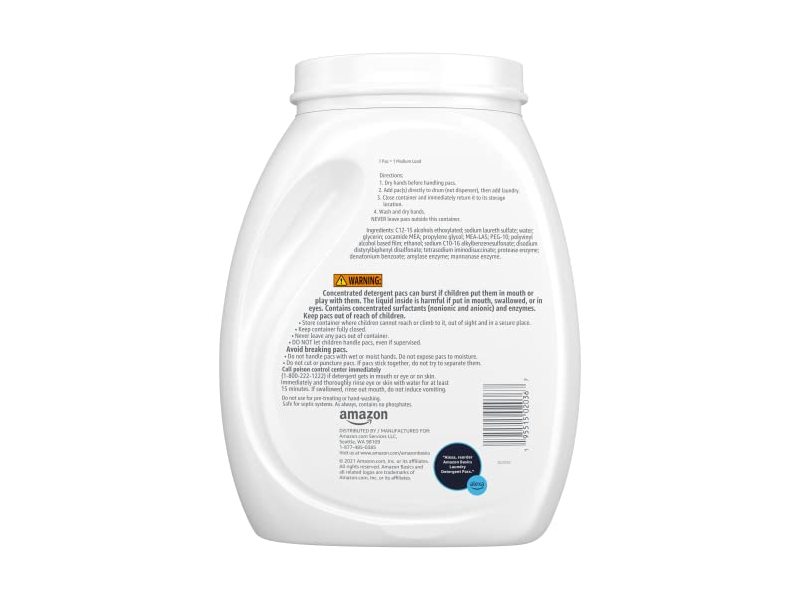 Amazon Basics Laundry Detergent Pacs, Free & Clear, Hypoallergenic, 120 Count