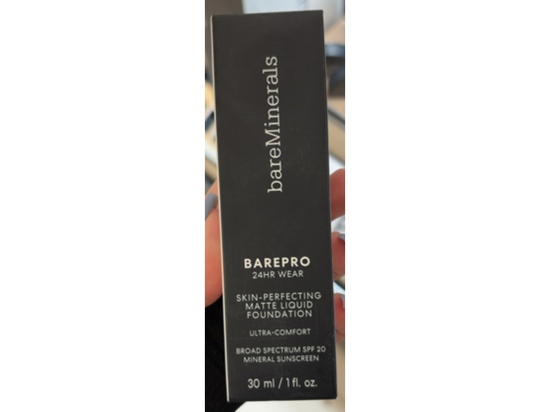 Bareminerals Barepro Skin-Perfecting Matte Mineral Sunscreen Liquid Foundation, Medium Deep 40 Warm, SPF 20, 1 fl oz/30 mL