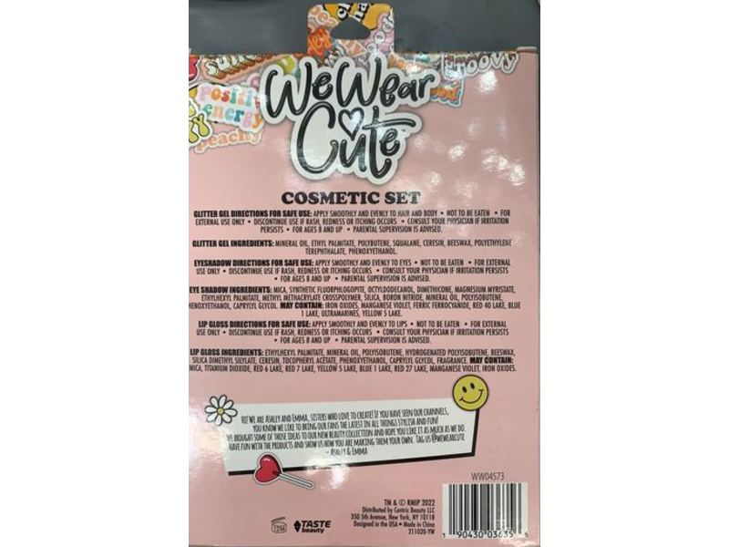 Taste Beauty Wewear Cute Cosmetic Set, Eyeshadows, Glitter Gel, Lip Gloss