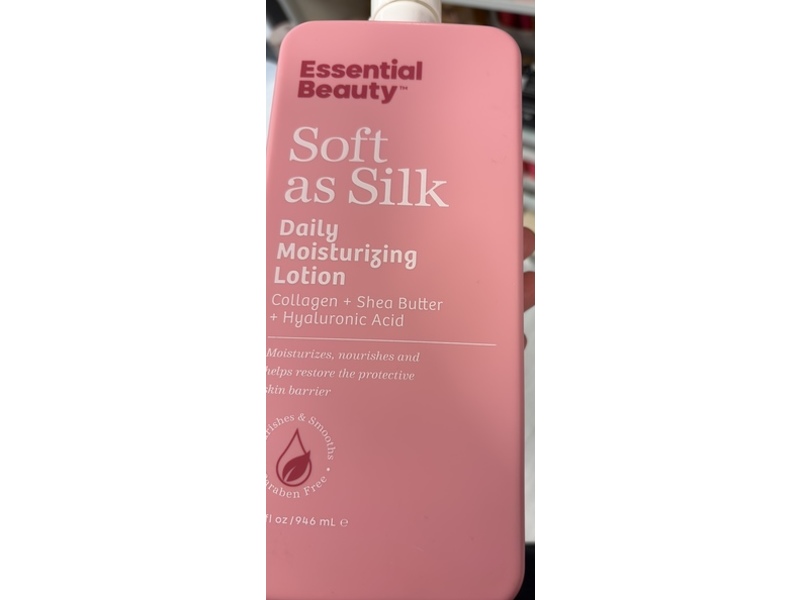 Essential Beauty Soft As Silk Daily Moisturizing Lotion, Collagen + Shea Butter + Hyaluronic Acid, 32 fl oz/946 mL
