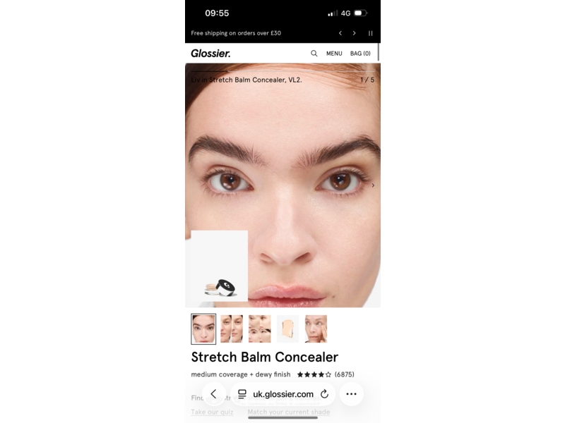 Glossier Stretch Balm Concealer, Very Light 2, 0.17 fl oz/4.8 g