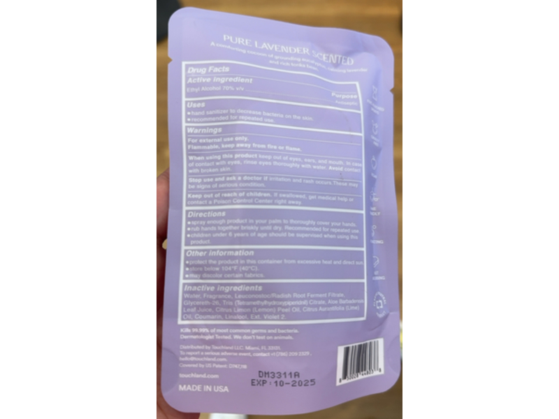 Touchland Power Mist Hydrating Hand Sanitizer, Pure Lavender, 1 fl oz/30 mL
