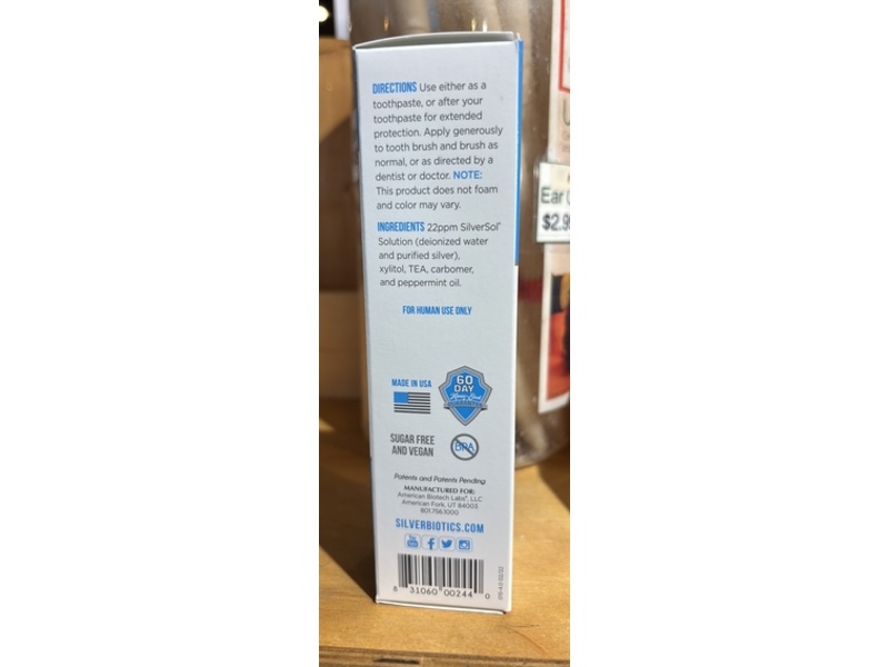 Silver Biotics Tooth Gel, Glacial Mint, 4 oz/114 g