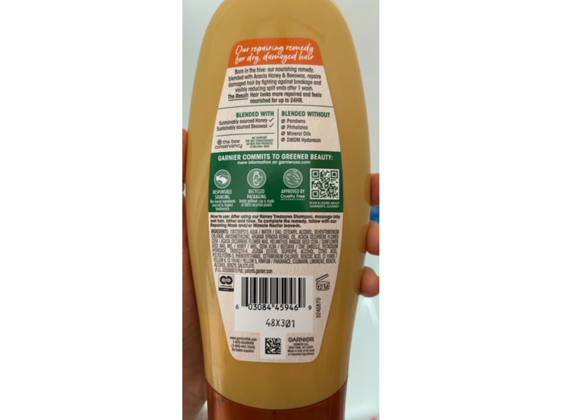 Garnier Whole Blends Honey Treasures Repairing Conditioner, 12.5 fl oz/370 mL