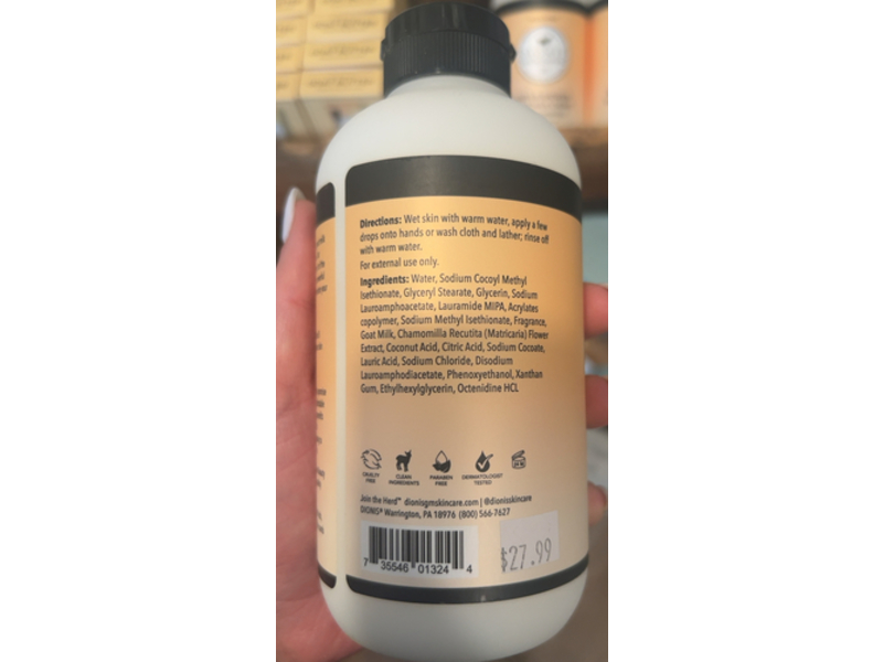 Dionis Bath & Shower Goat Milk Creme, Milk & Honey, 14.5 fl oz/429 mL