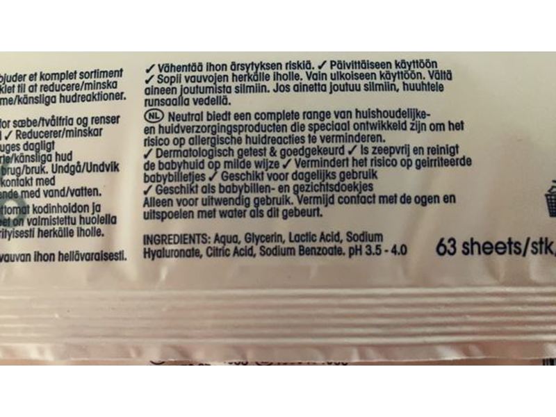 Neutral Baby Wipes, Sensitive Skin, 1 Piece, 63 Sheets