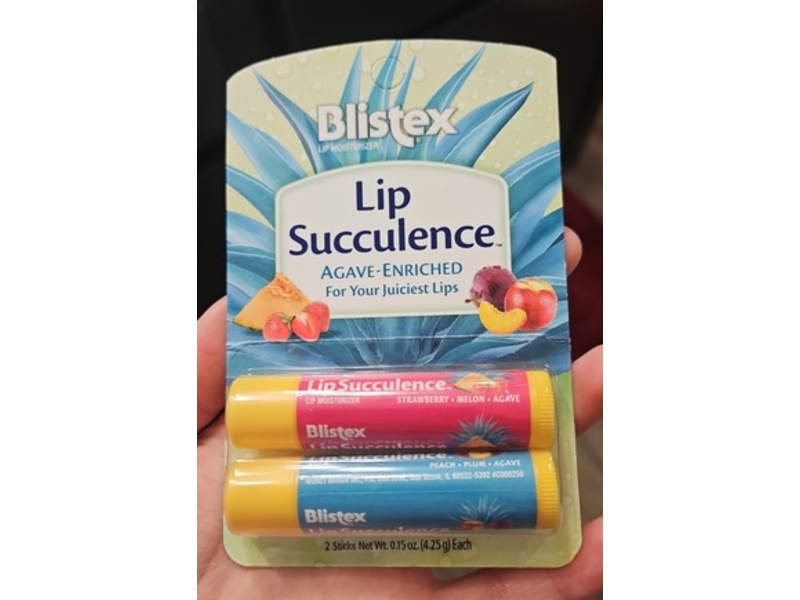 Blistex Lip Succulence Moisturizer, Strawberry Melon Agave & Peach Plum Agave, 0.15 oz/4.25 g, 2 Count