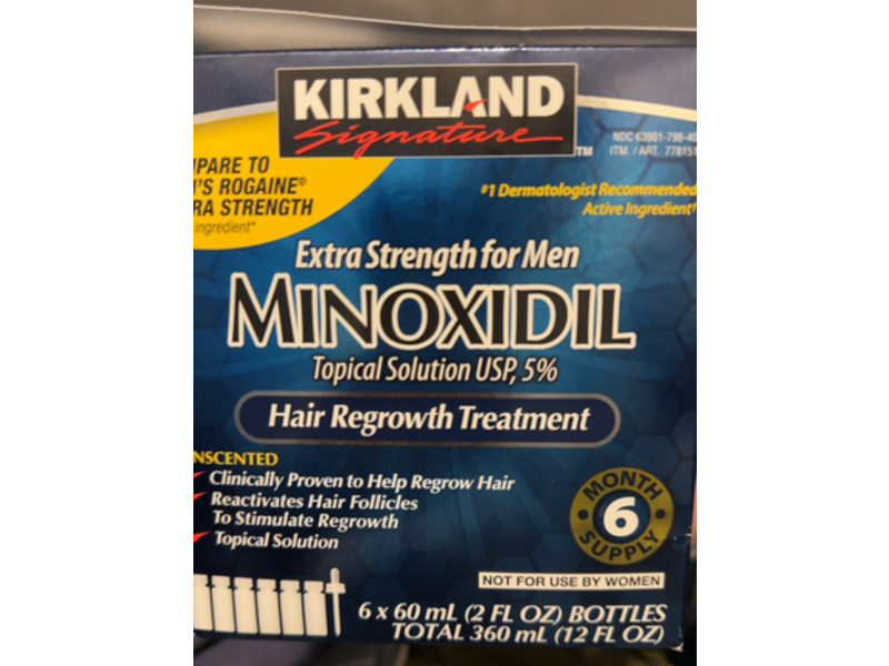 Kirkland Minoxidil Extra Strength Hair Regrowth, Topical Solution 5 %, 2 fl oz/60 mL, 6 Count