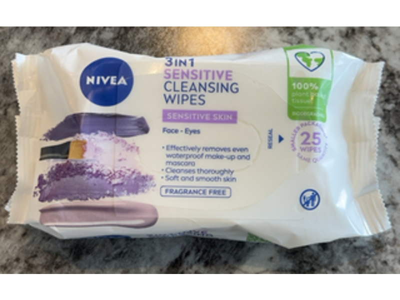 Nivea 3 In 1 Sensitive Cleansing Wipes, 25 Count