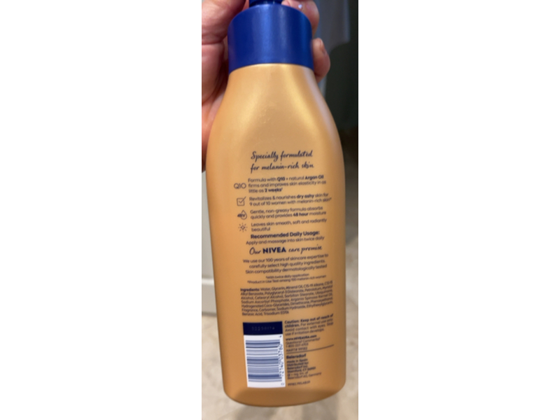 Nivea Skin Firming Melanin Beauty & Hydration Body Lotion, Q10 & Argan Oil, 16.9 fl oz/500 mL