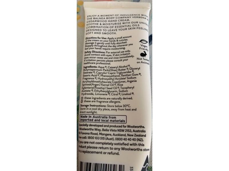 The Balnea Body Company Hand Cream, Verbena & Cedarwood, 75 mL