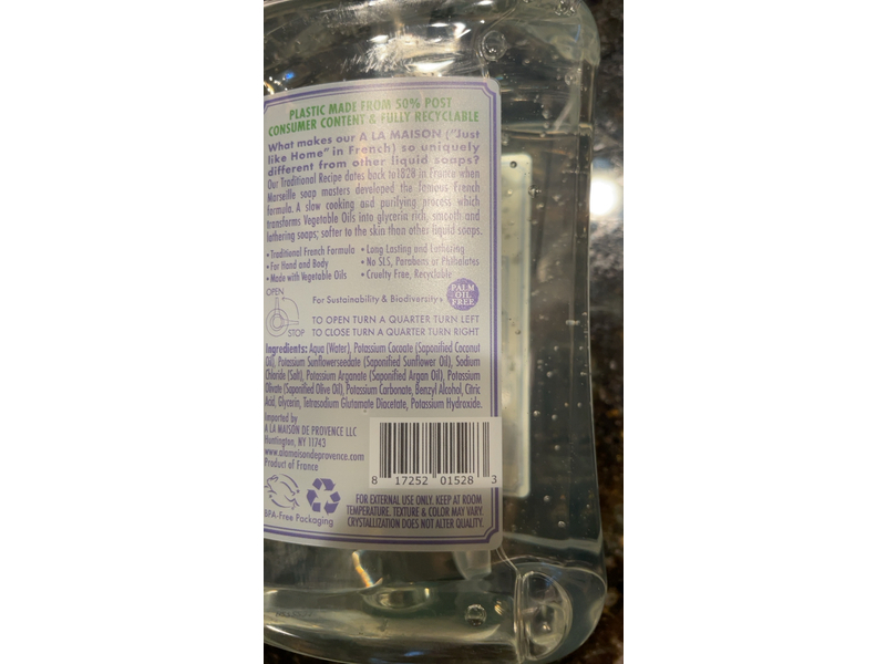 A La Maison De Provence Liquid Soap, Fragrance Free, 16.9 fl oz/500 mL