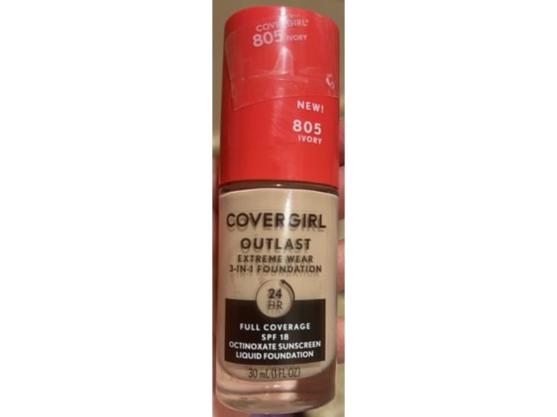 Covergirl Outlast Extreme Wear 3-In-1 Foundation, SPF 18, 805 Ivory, 1 fl oz/30 mL