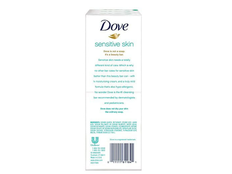 Dove Moisturizing Cream Beauty Bar, Sensitive, 3.75 oz/106 g, 8 count
