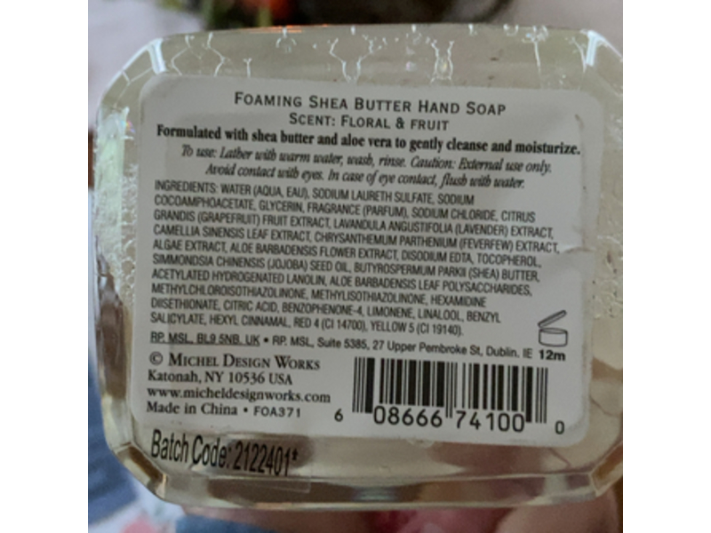 Michel Design Works Foaming Shea Butter Hand Soap, Birds & Butterflies, 17.8 fl oz/530 mL