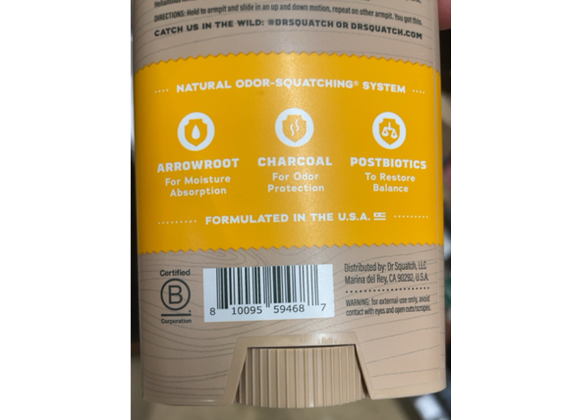 Dr. Squatch Men's Natural Odor Squatching Deodorant, Summer Citrus, 2.65 oz/75 g