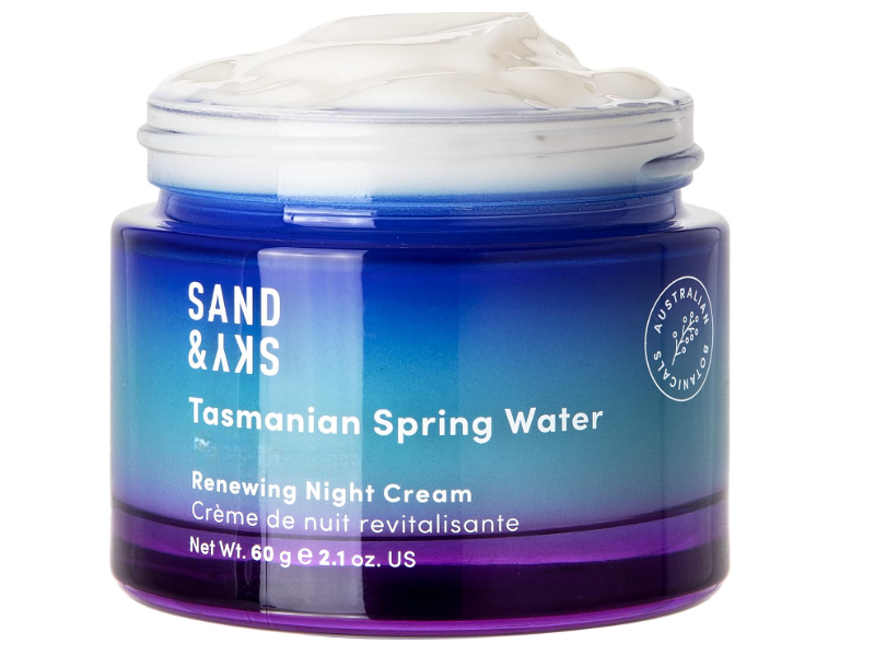 Sand & Sky Renewing Night Cream, Tasmanian Spring Water + Hyaluronic Acids + Glycoprotein, 2.12 oz/60 g