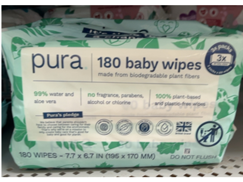 Pura Baby Wipes, 180 Count, Pack Of 2