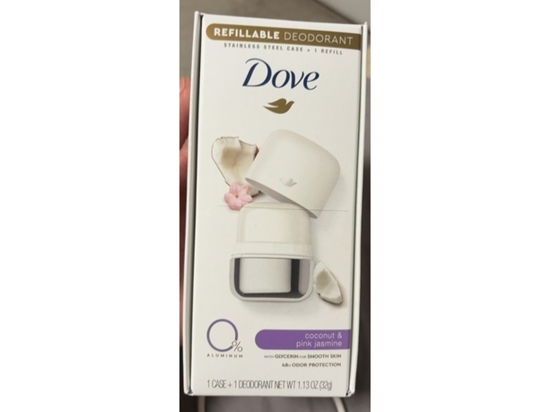 Dove Refillable Deodorant Case + Refill, Coconut & Pink Jasmine, 1.13 oz/32 g