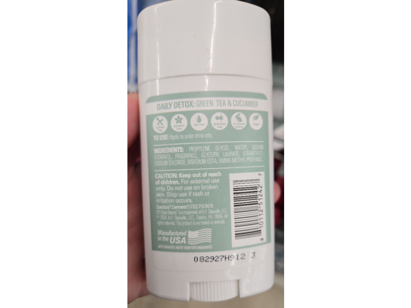 PS Clean Beauty Daily Detox Deodorant, Green Tea & Cucumber, 1.7 oz/48 g