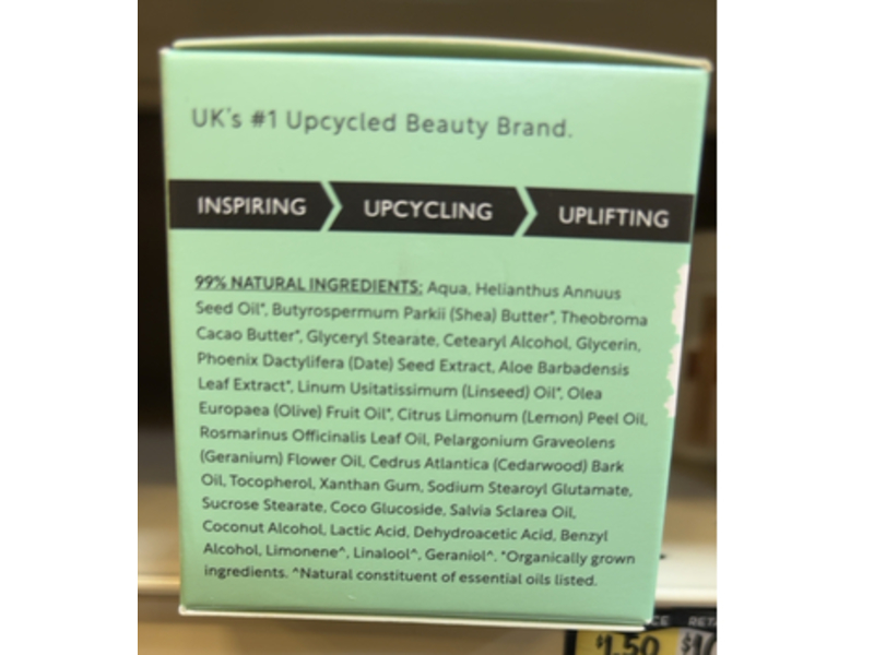 Upcircle Body Cream, Aloe Vera + Cocoa Butter, 4.05 fl oz/120 mL