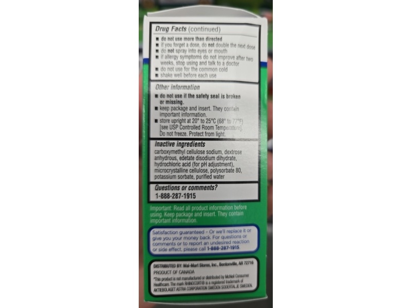 Equate Non-Drowsy Budesonide Nasal Spray, 0.285 fl oz/8.43 mL