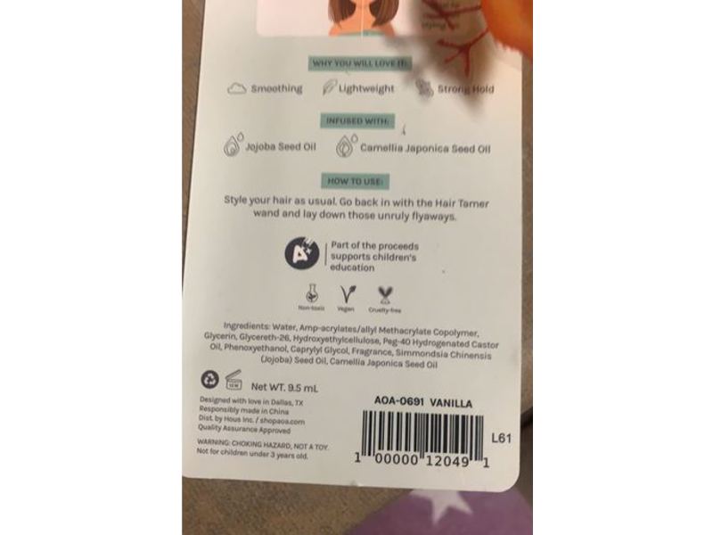 Aoa Studio Hair Tamer, Vanilla, Non Flaky, 9.5 mL