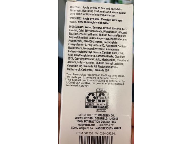 Walgreens Hydrating Hyaluronic Acid Serum, Fragrance Free, 1 fl oz/30 mL