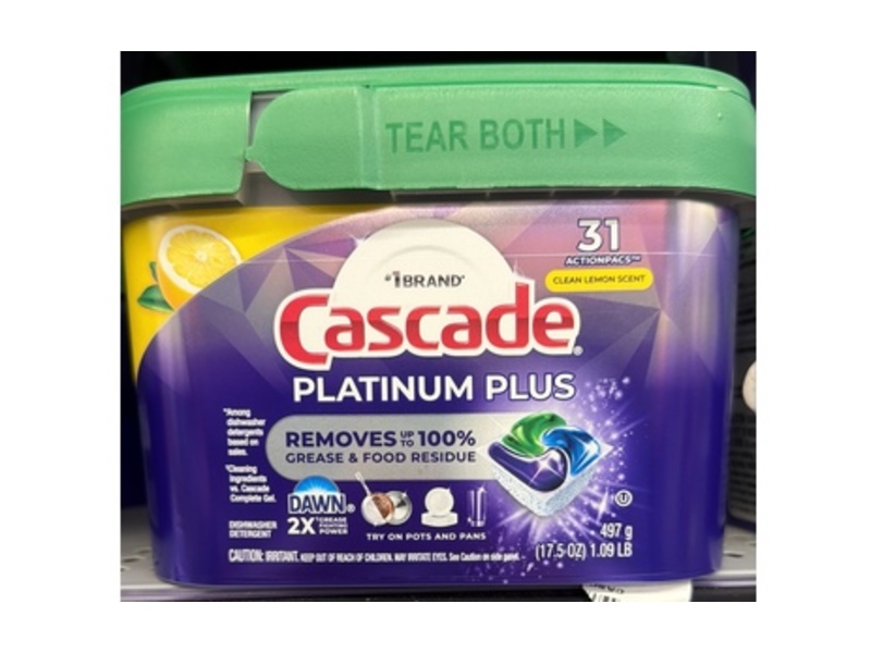Cascade Platinum Plus Dishwasher Detergent Pods, Clean Lemon Scent, 31 Count