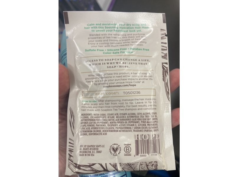 Soapbox Soothing Hydration Hair Mask, Tea Tree, 1.75 fl oz/51 mL