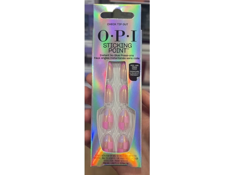O.P.I Sticking Point Instant No Glue Press-on Long Length Nails, Check Tip Out, 30 Count