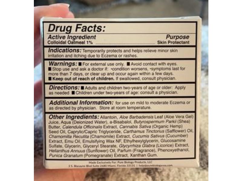Pure Biology Eczema Cream With Colloidal Oatmeal, 4 fl oz/118 mL