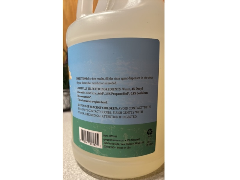 Ginger Lily Farms Botanicals Plant-Based 4-In-1 Dishwasher Rinse Aid, 128 fl oz/3.78 L