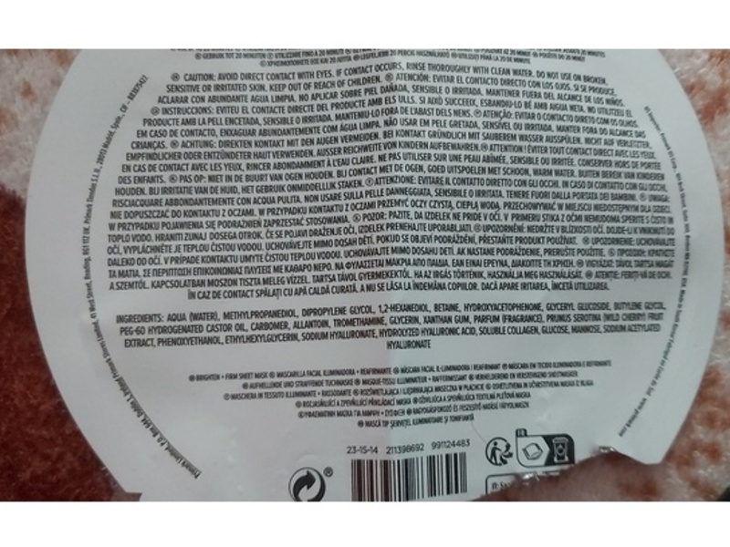 PS... Brighten + Firm Sheet Mask, Wild Cherry + Collagen Water, 0.81 oz/23 g