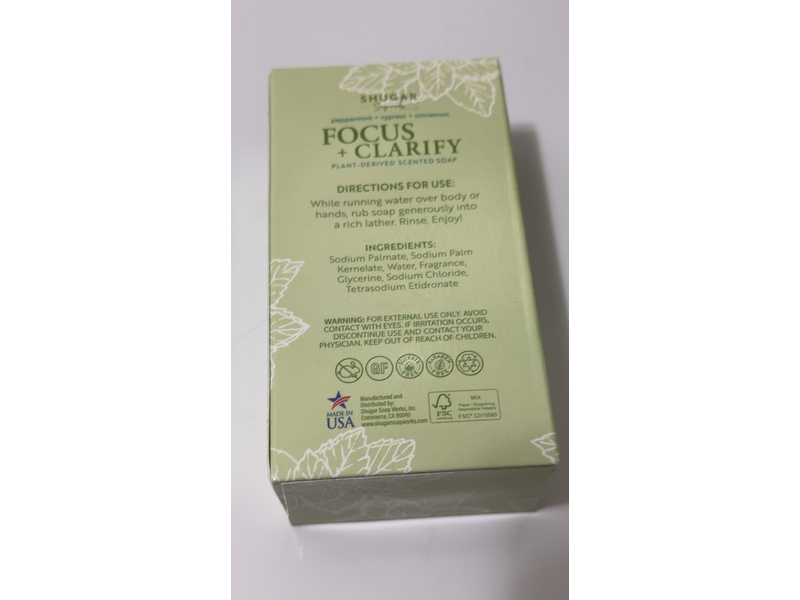 Shugar Soapworks Focus & Clarity Soap, Peppermint + Cypress + Cinnamon, 5 oz/141.7 g