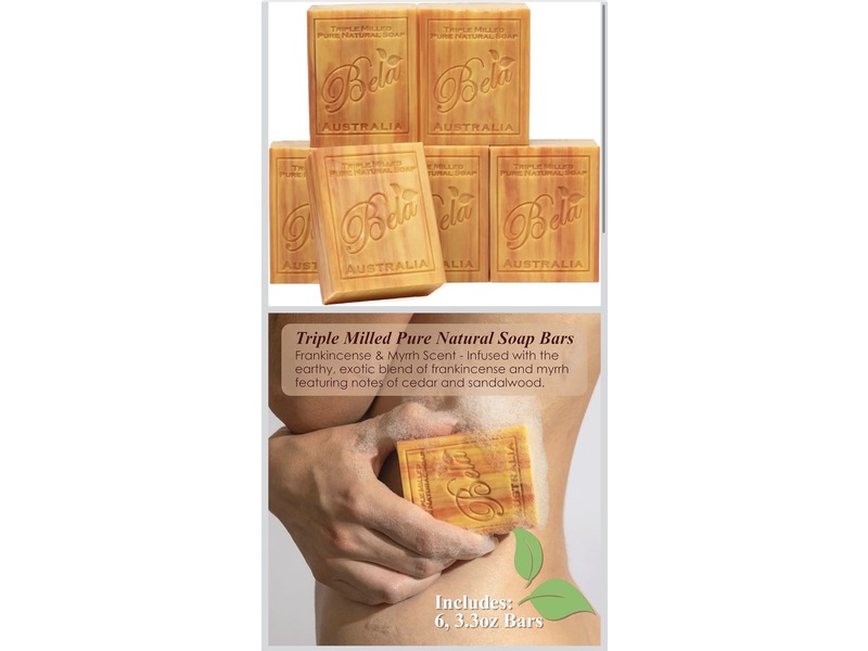Bela Triple Milled Pure Natural Soap, Frankincense & Myrrh Scent, 3.3 oz, 6 Count