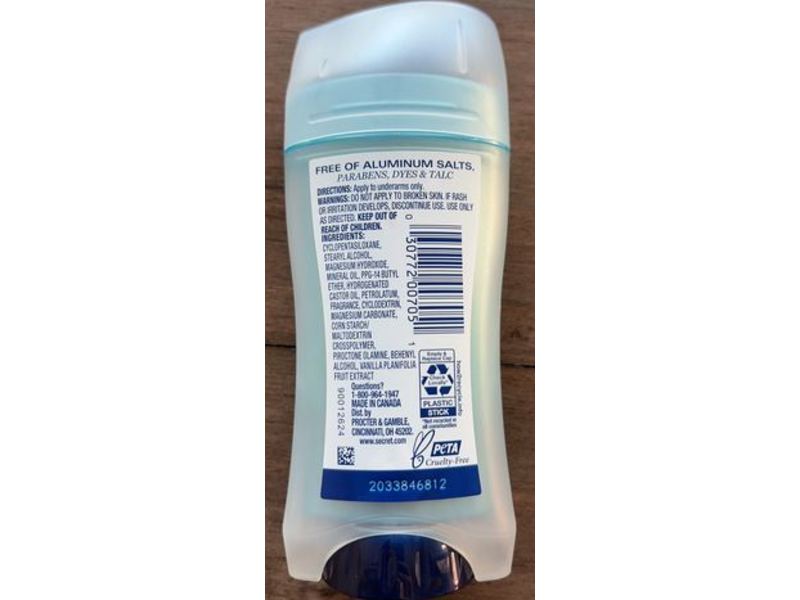 Secret Aluminum Free Deodorant, Vanilla, 2.4 oz/68 g