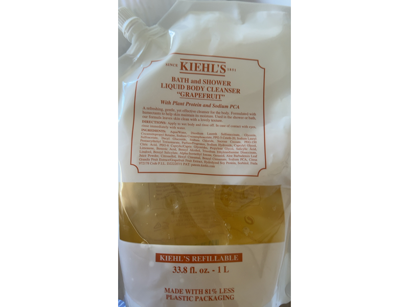 Kiehl's Bath & Shower Liquid Refill Body Cleanser, Grapefruit, 33.8 fl oz/1 L