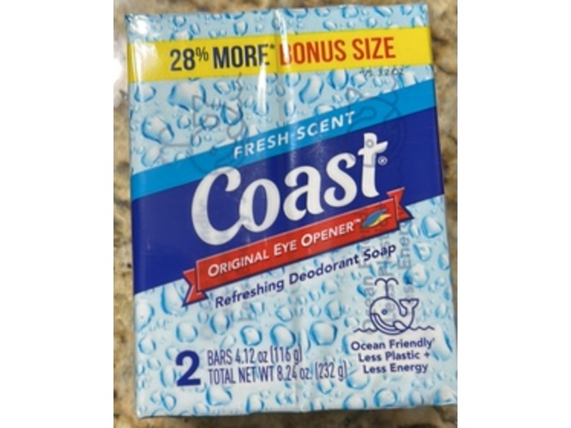 Coast Refreshing Deodorant Soap, Fresh Scent, 4.12 oz/116 g, Pack Of 2, 4 Packs