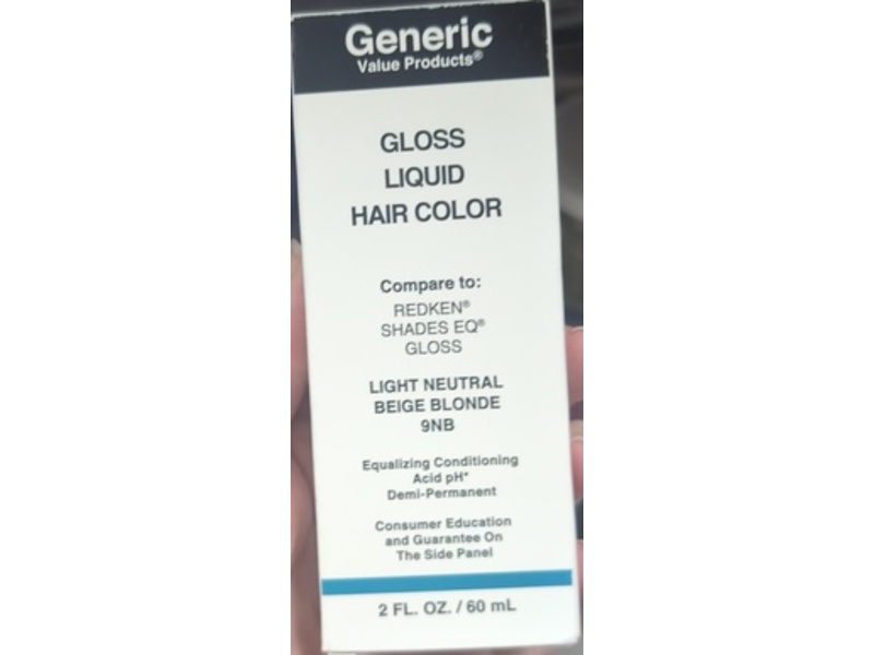 Generic Value Products Gloss Liquid Demi-Permanent Hair Color, 9NB Light Neutral Beige Blonde, 2 fl oz/60 mL