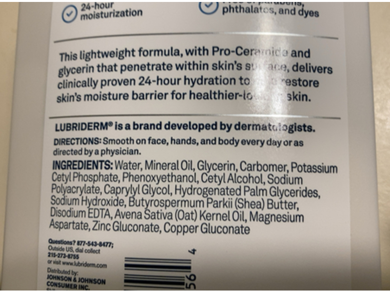 Lubiderm Daily Moisture Lotion, Pro-Ceramide + Shea Butter & Glycerin, 16 fl oz/473 mL