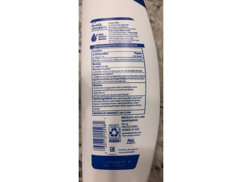 Head & Shoulders Men 2-In-1 Anti-Dandruff Shampoo+Conditioner, Old Spice Timber, 12.5 fl oz/370 mL