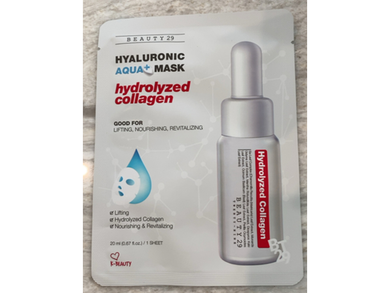 Beauty29 Hyaluronic Aqua+ Mask, Hydrolyzed Collagen, 0.67 fl oz/20 mL