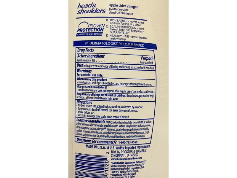 Head & Shoulders Shampoo, Apple Cider & Vinegar, 32.1 fl oz/950 mL